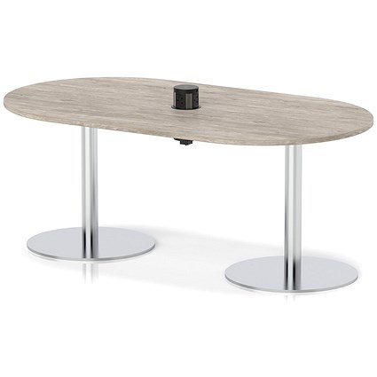 Italia Volta 1800mm Poseur Boardroom Table With Pop-up Power Module Grey Oak Top 720mm High Silver Leg