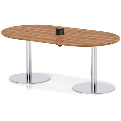 Italia Volta 1800mm Poseur Boardroom Table With Pop-up Power Module Walnut Top 720mm High Silver Leg