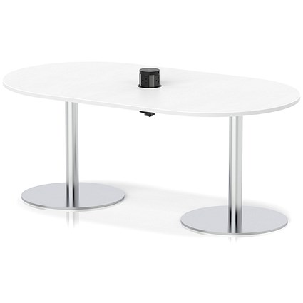 Italia Volta 1800mm Poseur Boardroom Table With Pop-up Power Module White Top 720mm High Silver Leg