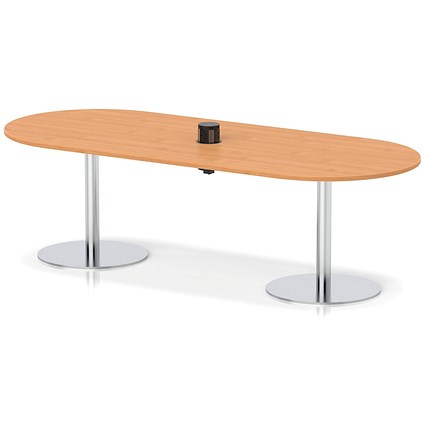 Italia Volta 2400mm Poseur Boardroom Table With Pop-up Power Module Beech Top 720mm High Silver Leg