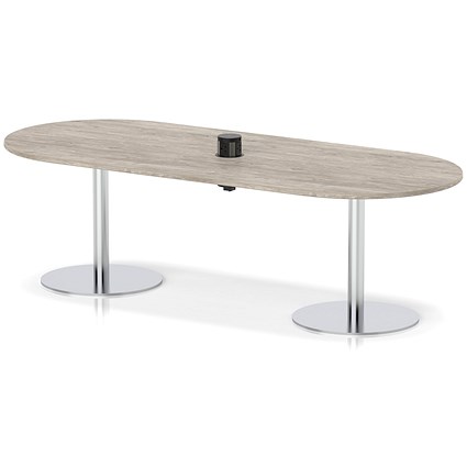Italia Volta 2400mm Poseur Boardroom Table With Pop-up Power Module Grey Oak Top 720mm High Silver Leg