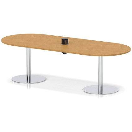 Italia Volta 2400mm Poseur Boardroom Table With Pop-up Power Module Oak Top 720mm High Silver Leg