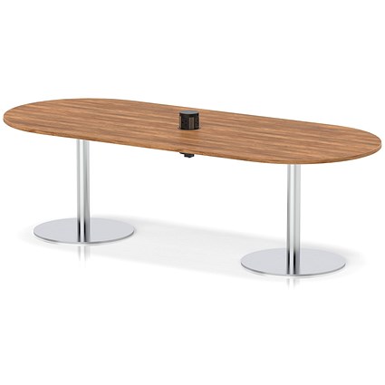 Italia Volta 2400mm Poseur Boardroom Table With Pop-up Power Module Walnut Top 720mm High Silver Leg
