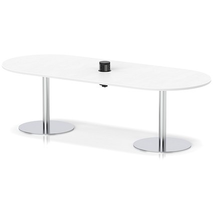Italia Volta 2400mm Poseur Boardroom Table With Pop-up Power Module White Top 720mm High Silver Leg