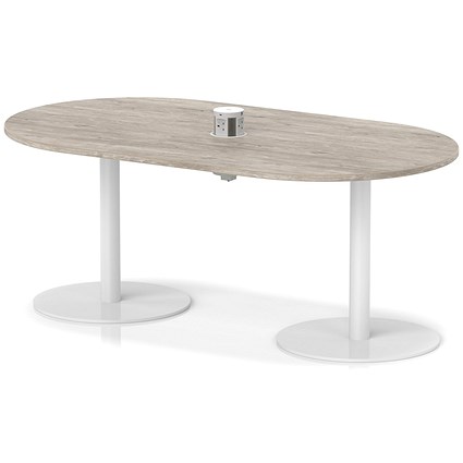 Italia Volta 1800mm Poseur Boardroom Table With Pop-up Power Module Grey Oak Top 720mm High White Leg