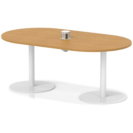 Italia Volta 1800mm Poseur Boardroom Table With Pop-up Power Module Oak Top 720mm High White Leg