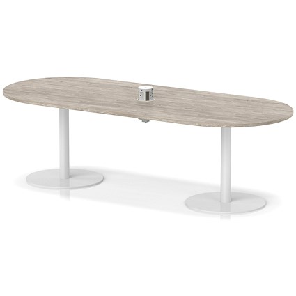 Italia Volta 2400mm Poseur Boardroom Table With Pop-up Power Module Grey Oak Top 720mm High White Leg