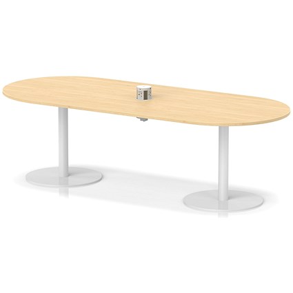 Italia Volta 2400mm Poseur Boardroom Table With Pop-up Power Module Maple Top 720mm High White Leg