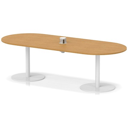 Italia Volta 2400mm Poseur Boardroom Table With Pop-up Power Module Oak Top 720mm High White Leg