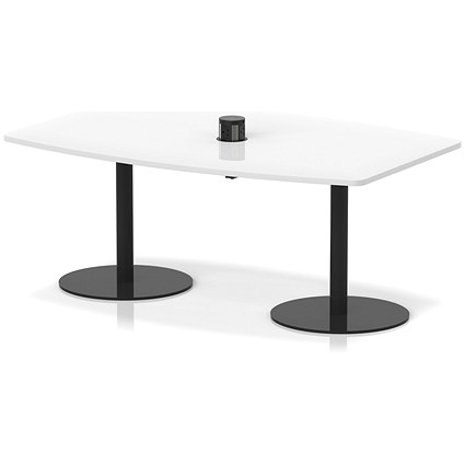 Italia Volta 1800mm Poseur High Gloss Table With Pop-up Power Module White Top 725mm High Black Leg