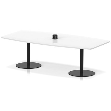 Italia Volta 2400mm Poseur High Gloss Table With Pop-up Power Module White Top 725mm High Black Leg
