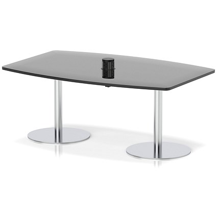 Italia Volta 1800mm Poseur High Gloss Table With Pop-up Power Module Black Top 725mm High Silver Leg