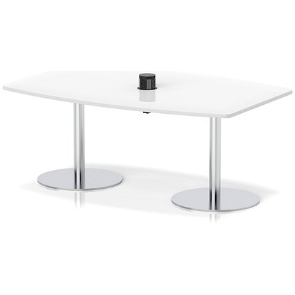 Italia Volta 1800mm Poseur High Gloss Table With Pop-up Power Module White Top 725mm High Silver Leg