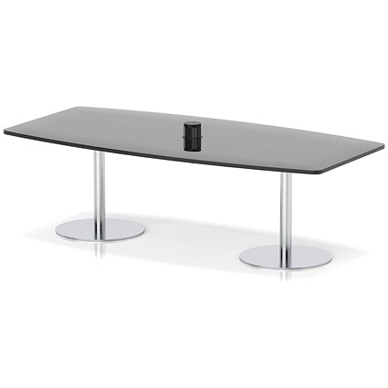 Italia Volta 2400mm Poseur High Gloss Table With Pop-up Power Module Black Top 725mm High Silver Leg