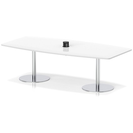 Italia Volta 2400mm Poseur High Gloss Table With Pop-up Power Module White Top 725mm High Silver Leg