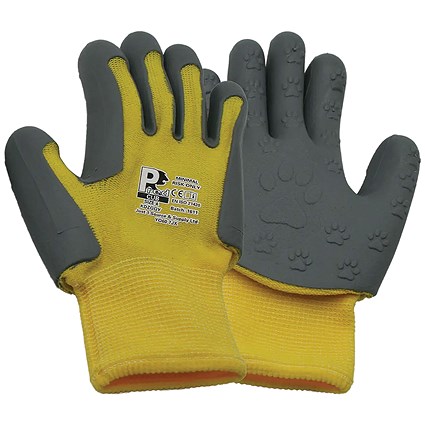 Children's Gloves, TPE Palm Coating with Cub Paw Print Design, 1 Pair, Size 4, Yellow/Grey