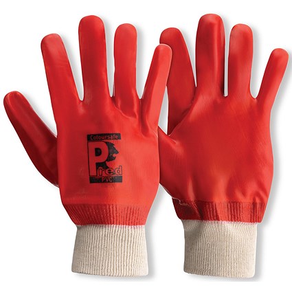 Pred PVC Cut 1 Safety Gloves Knit Wrist 1 Pair Orange 10 (Pack of 10)