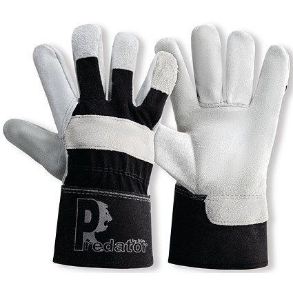 Predator Power Plus Split Leather Rigger Gloves 1 Pair White/Black 11.5 (Pack of 10)