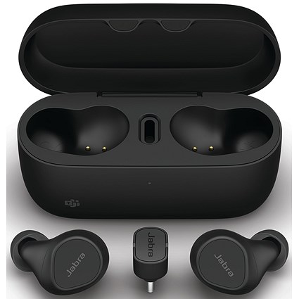 Jabra Evolve2 Wireless Bluetooth Ear Buds, USB-C, MS with Wireless Charging Pad