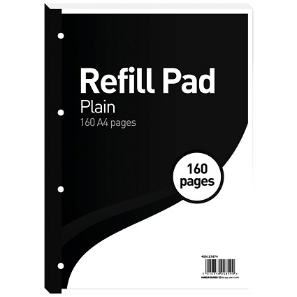 Hamelin Refill Pad, A4, Plain, 160 Pages, Black, Pack of 5
