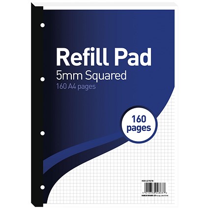 Hamelin Refill Pad, A4, 5mm Squared, 160 Pages, Blue, Pack of 5