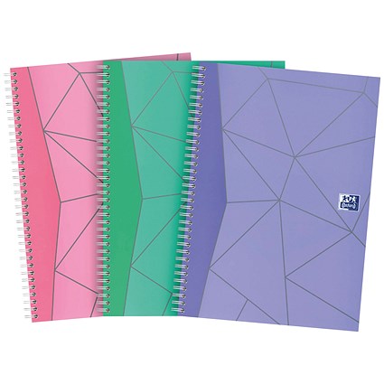 Oxford My Notes Wirebound Notebook, A5, 200 Pages, Ruled with Margin, Lined Assorted Colours, Pack of 3