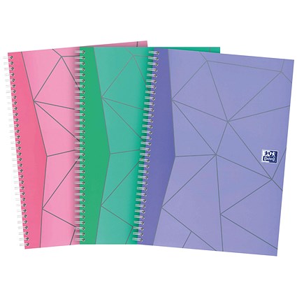 Oxford My Notes Wirebound Notebook, A4, 200 Pages, Ruled with Margin, Lined Assorted Colours, Pack of 3
