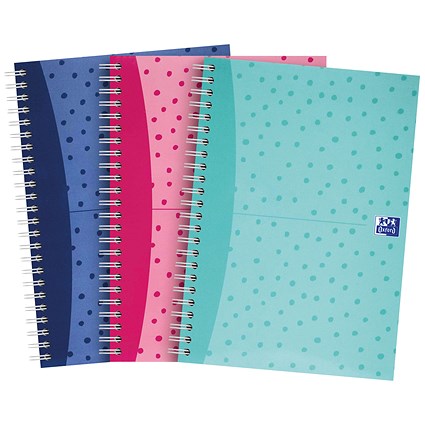 Oxford My Notes Wirebound Notebook, A5, 200 Pages, Ruled with Margin, Spots Assorted Colours, Pack of 3