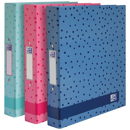Oxford Ring Binder, A4, 2 O-Ring, 25mm Capacity, Spots Teal/Pink/Navy, Pack of 3