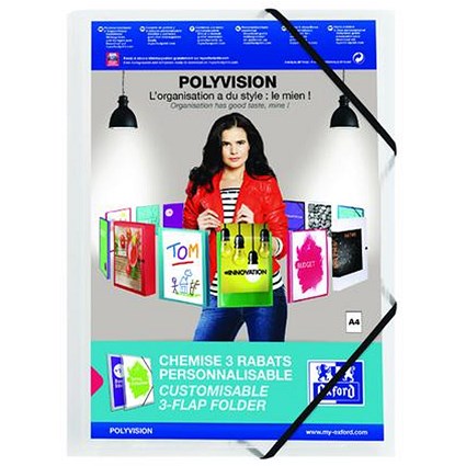 Oxford Polyvision 3 Flap Folder PP A4 Clear (Pack of 12)