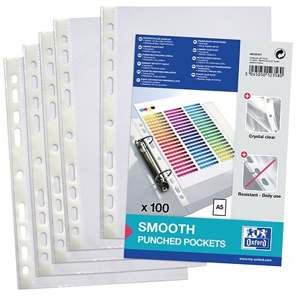 Oxford A5 Punched Pockets, 60 Micron, Top Opening, Pack of 100