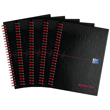 Black n' Red Wirebound Notebook, B5, Ruled with Margin, 140 Pages, Pack of 5