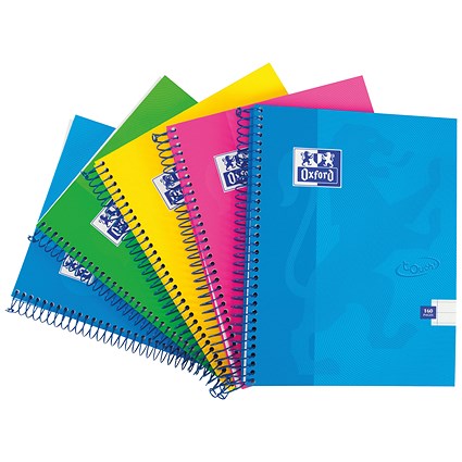 Oxford Touch Wirebound Notebook, A5, Ruled with Margin, 160 Pages, Assorted Colours, Pack of 5 Oxford Touch Wirebound Notebook, A5, Ruled with Margin, 160 Pages, Assorted Colours, Pack of 5