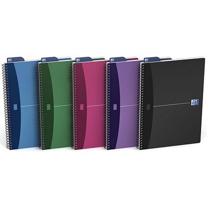 Oxford Metallics Wirebound Notebook, A4, Ruled, 180 Pages, Random Colour, Pack of 5