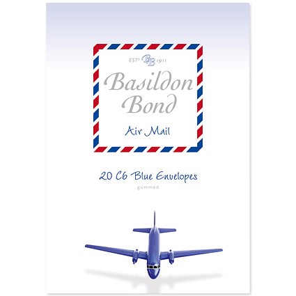 Basildon Bond, Airmail Envelopes, Gummed, Blue, 114x162mm, Pack of 200