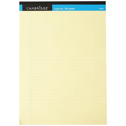 Cambridge Legal Pad, A4, Ruled with Margin, 100 Pages, Yellow, Pack of 10