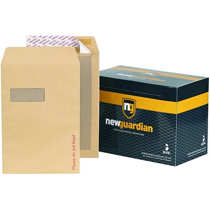 New Guardian C4 Board-backed Envelopes, Window, 130gsm, Peel & Seal, Manilla, Pack of 125