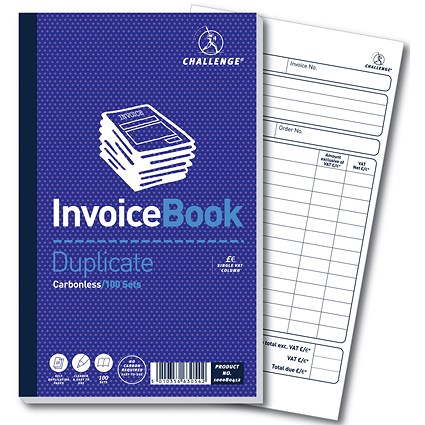 Challenge Carbonless Invoice Duplicate Book, With VAT/Tax, 100 Sets, 210mm x 130mm, Pack of 5