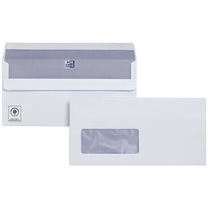 Plus Fabric DL Wallet Envelopes with Window, White, Self Seal, 120gsm, Pack of 250