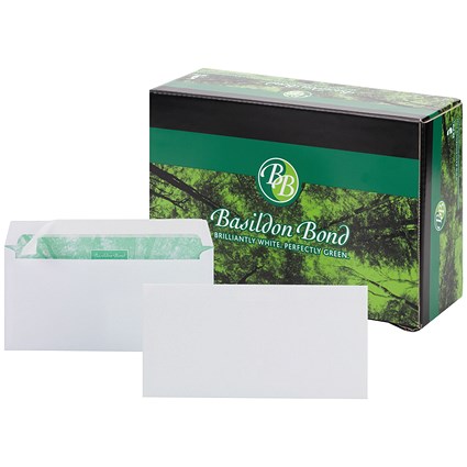 Basildon Bond Recycled DL Envelopes, White, Peel & Seal, 120gsm, Pack of 500