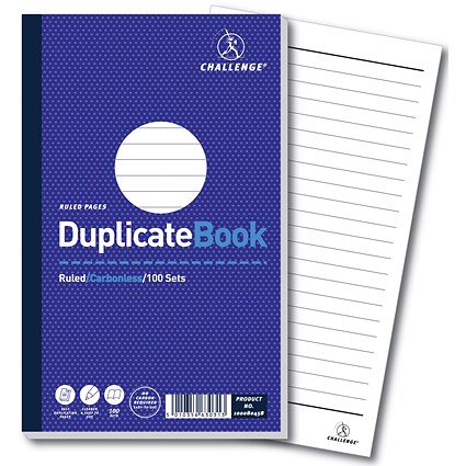 Challenge Carbonless Duplicate Book, Ruled, 100 Sets, 210x130mm, Pack of 5