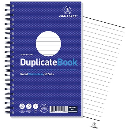 Challenge Carbonless Wirebound Duplicate Book, Ruled, 50 Sets, 210x130mm, Pack of 5