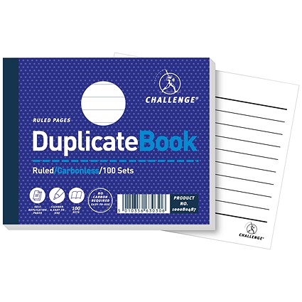 Challenge Carbonless Duplicate Book, Ruled, 100 Sets, 105x130mm, Pack of 5