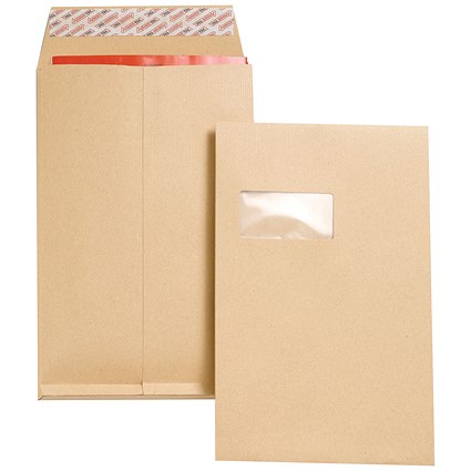 New Guardian C4 Gusset Envelopes with Window, 25mm Gusset, 130gsm, Peel & Seal, Manilla, Pack of 100