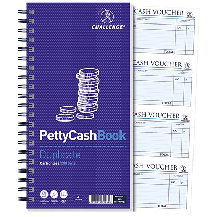 Challenge Carbonless Wirebound Duplicate Petty Cash Book, 200 Sets, 280x141mm, Pack of 1