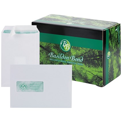 Basildon Bond Recycled C5 Envelopes, Window, White, Peel and Seal, 120gsm, Pack of 500