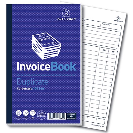 Challenge Carbonless Invoice Duplicate Book, Without VAT, 100 Sets, 210mm x 130mm, Pack of 5