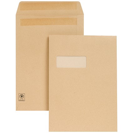 New Guardian Heavyweight C4 Pocket Envelopes with Window, Manilla, Self Seal, 130gsm, Pack of 250