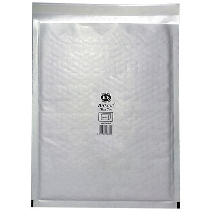 Jiffy Airkraft No.7 Bubble-lined Postal Bags, 340x445mm, Peel & Seal, White, Pack of 50