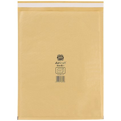 Jiffy Airkraft No.6 Bubble Bag Envelopes, 290x445mm, Gold, Pack of 50